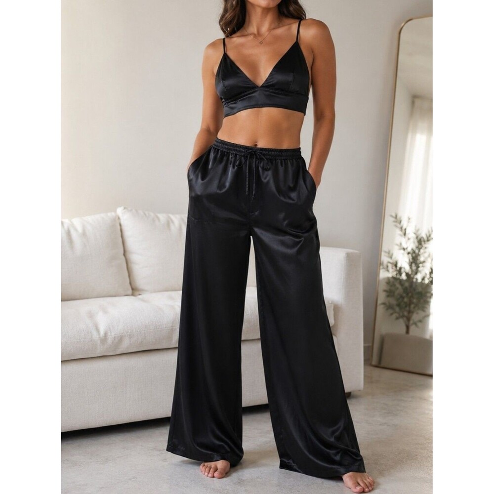 Black Satin Triangle Bralette L Y2K Minimalist Romantic Intimissimi Sleaze Pop